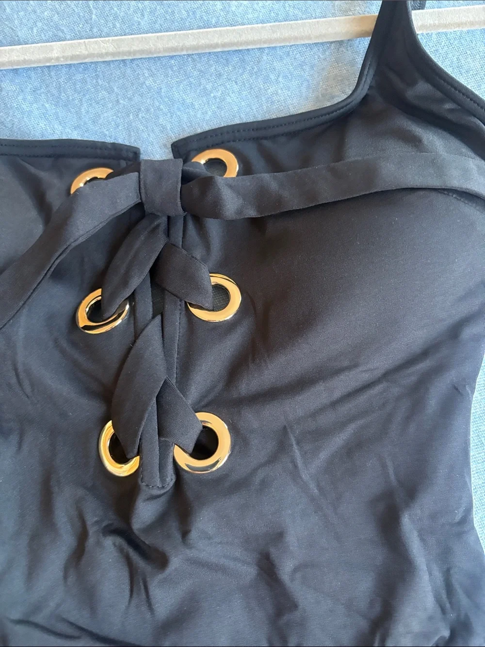 michael michael kors black lace-up one piece swimsuit size 6 nwt